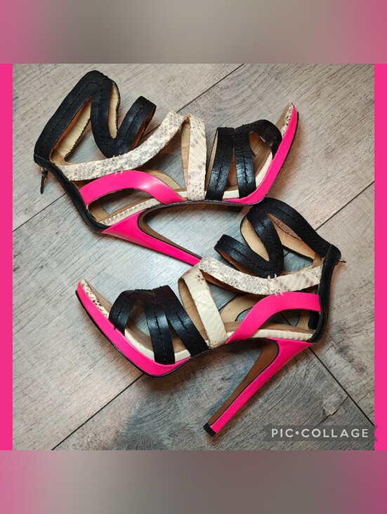 L.A.M.B. Shoes - 🐍Y2K L.A.M.B. Snakeskin-Trimmed Cage Stilleto Gladiator Heels by Gwen Stefani🐍